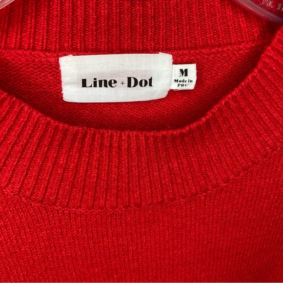 Festive Line & Dot Medium Red Sweater with Ruffles on Sleeves, Holiday Sweater - Picture 2 of 7
